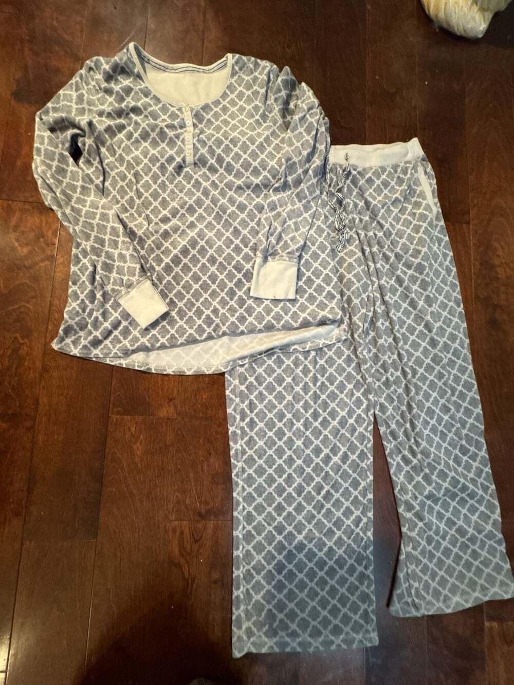 Nautica Fleece Pajama Set Gray White Print Size M